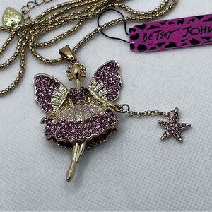 NECKLACE! Betsey Johnson Fairy Dancer w/ Moving Parts, Pink Rhinestones, BNWT